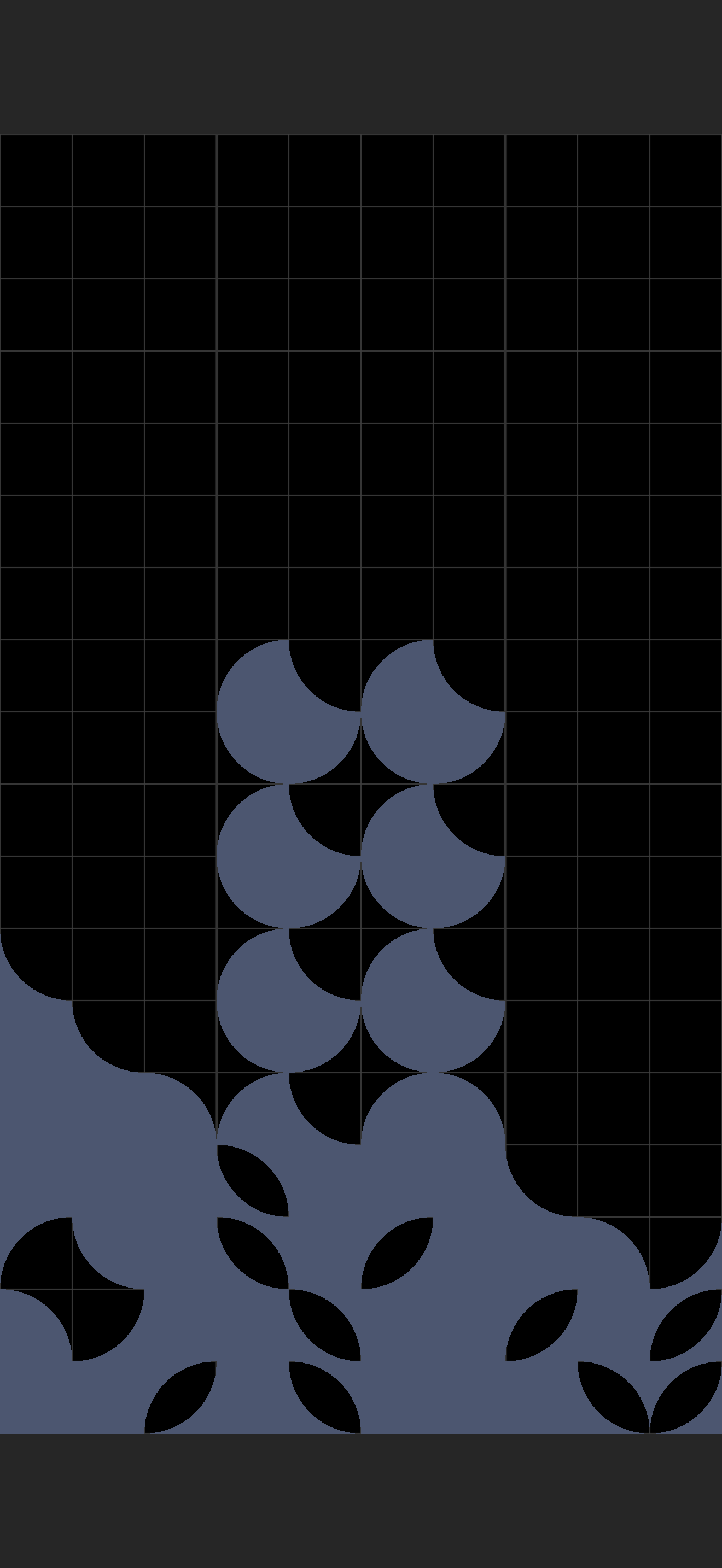 Phase 3: negative space carved into the filled board — single-cell lemon-shaped gaps and full piece-shaped pockets.