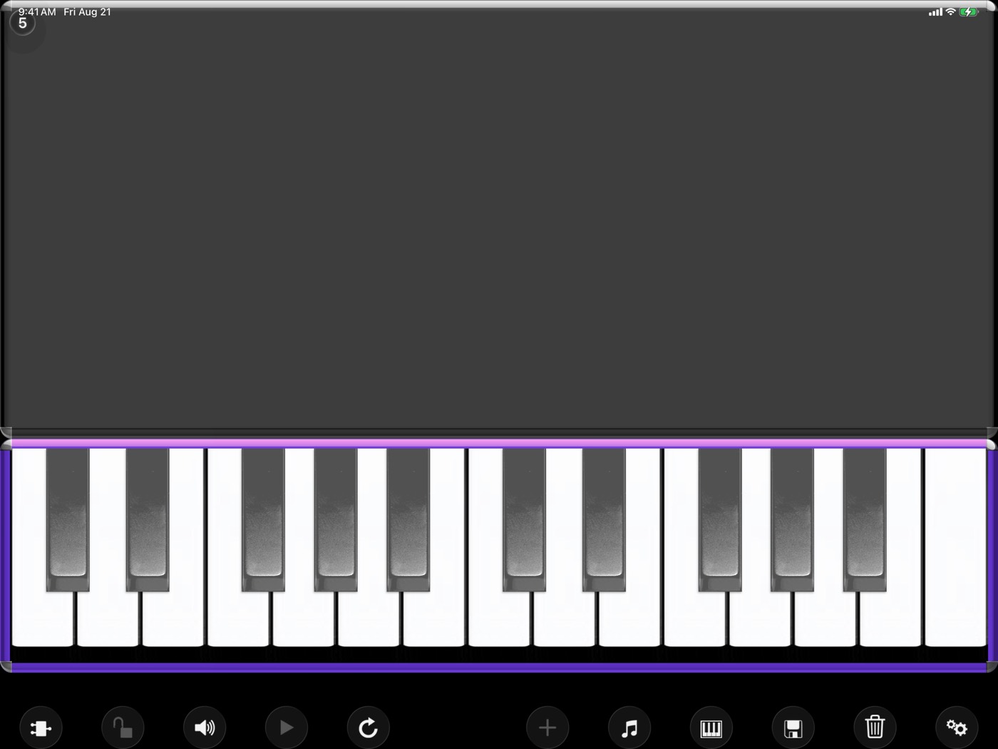 Playing a Waveboard instrument on a full-width piano keyboard.